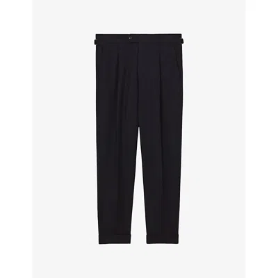 Reiss Mens Navy Flush Slim-fit Wool-blend Trousers In Black