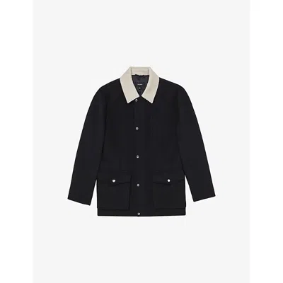 Reiss Mens Navy Harrison Cord-collar Wool-blend Jacket In Black