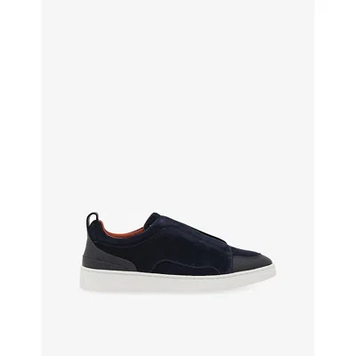 Reiss Mens Navy Henry Elasticated Suede Trainers Eur 44 / 10 Uk In Blue