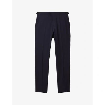 Reiss Mens Navy Hope Modern-fit Mid-rise Wool-blend Trousers