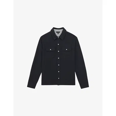 Reiss Mens Navy Ledger Patch-pocket Long-sleeve Cotton And Cashmere-blend Western Shirt In Blue