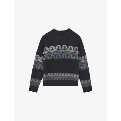 REISS MENS REISS LENNOX FAIRISLE STRETCH WOOL AND ALPACA-BLEND JUMPER