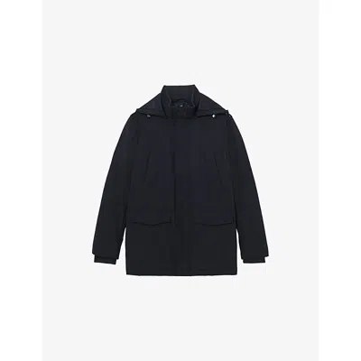 Reiss Mens Navy Lord Hooded Zip-through Padded Woven Coat In Blue