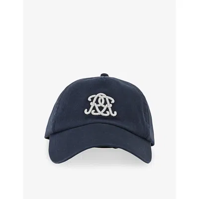 Reiss Mens Navy Luzon Brand-embroidered Cotton-twill Cap In Metallic