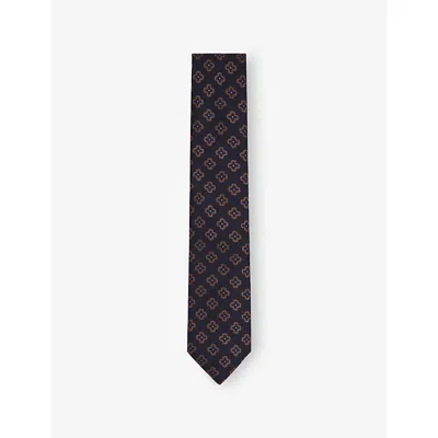 Reiss Mens Navy Marco Floral-print Silk And Wool T In Blue