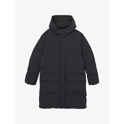 REISS MENS NAVY MOON QUILTED LONGLINE STRETCH-NYLON PUFFER