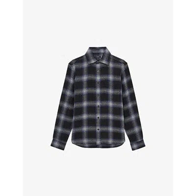 Reiss Mens Navy Multi Crosby Check Patch-pocket Woven Overshirt