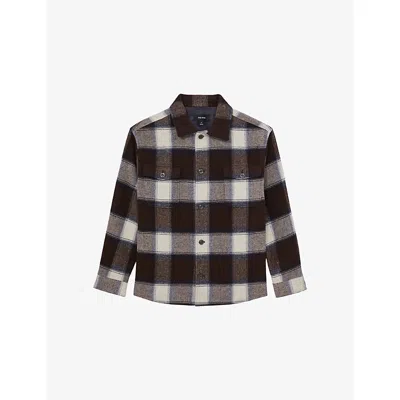 Reiss Mcfadden Check Wool Blend Flannel Overshirt In Brown