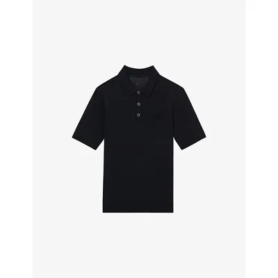 Reiss Mens Nelson Short-sleeved Knitted Polo Shirt Navy