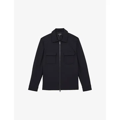 Reiss Mens Navy Oshei Zip-front Quilted Overshirt In Blue