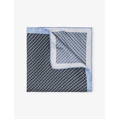 Reiss Mens Navy Ottavio Graphic-print Silk Pocket Squar In Blue