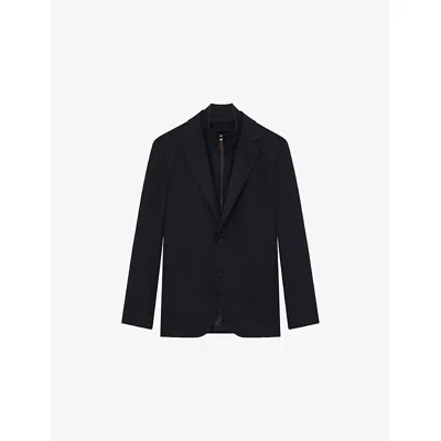 Reiss Mens Navy Patch Gilet-insert Regular-fit Woven Blazer In Blue