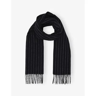 Reiss Mens  Pearson Pinstriped Wool And Cashmere Scarf In Black