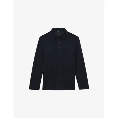Reiss Mens Navy Pembroke Long-sleeve Linen Polo In Black