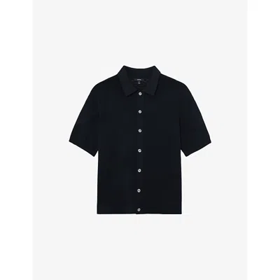 Reiss Mens Navy Phoenix Short-sleeved Knitted Shirt In Blue