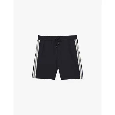 Reiss Mens Navy Phoenix Textured-tape Drawstring-waist Stretch-jersey Shorts Xl In Blue