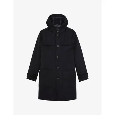 Reiss Mens  Planter Hooded Wool-blend Duffle Coat In Black