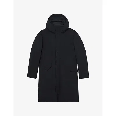 Reiss Mens Navy Quilted Hooded Woven Coat Xl In Blue