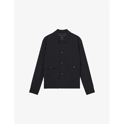 Reiss Mens Raider Textured Woven Blouson Jacket Navy