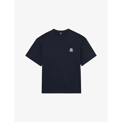 Reiss Mens Navy Rainer Logo-embroidered Cotton-jersey T-shirt In Blue