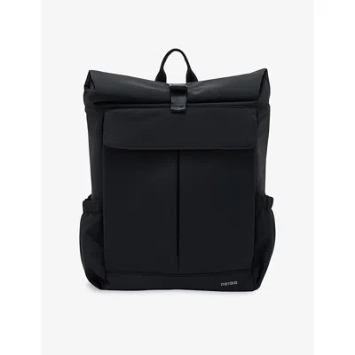 Reiss Mens Navy Roll-top Branded Woven Backpack In Blue