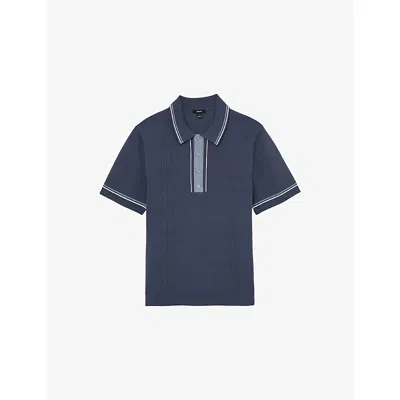 Reiss Mens Navy Rothwell Short-sleeved Knitted Polo Shirt Xl In Blue