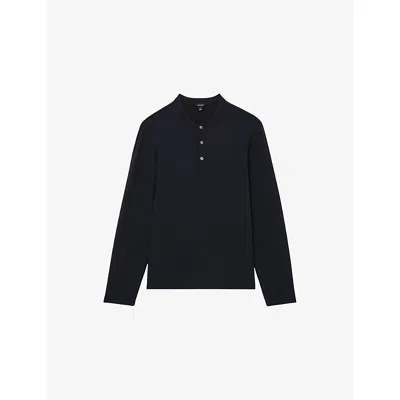 Reiss Mens Navy Salvator Henley-neck Woven Shirt In Black