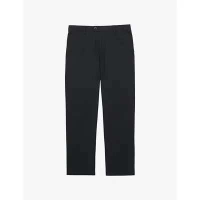 Reiss Mens Shade Relaxed-fit Straight-leg Cotton And Linen-blend Trousers Navy In Blue