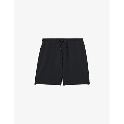 Reiss Mens Navy Tavolla Textured Stretch-woven Shorts In Black