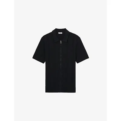 Reiss Mens Tay Pointelle-knit Modal And Cotton-blend Shirt Navy Xxl In Black