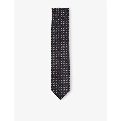 Reiss Mens Navy Tobacco Pelosa Floral-print Silk-blend T
