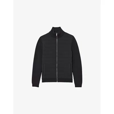 Reiss Mens  Townsend Funnel-neck Ribbed-neck Jacket In Black