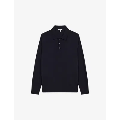 Reiss Womens Navy Trafford Polo-collar Slim-fit Merino-wool Jumper