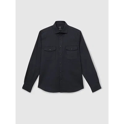 Reiss Mens Navy Whisper Long-sleeved Cotton Overshirt Xl