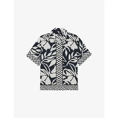 Reiss Mens Beattie Floral-print Woven Shirt Navy White In Multi