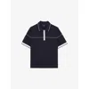 Reiss Mens Navy White Bradford Contrast-seam Half-zip Stretch-knit Polo In Blue