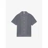 Reiss Mens Navy White Matisse Geometric-pattern Woven Shirt In Blue