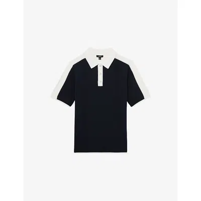 Reiss Mens Pentel Colour-block Knitted Polo Shirt Navy White
