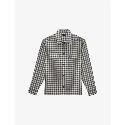 Reiss Mens Navy White Ribona Checked Woven Overshirt In Black