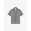Reiss Mens Sterling Open-crochet Cotton-blend Shirt Navy White Xxl In Black