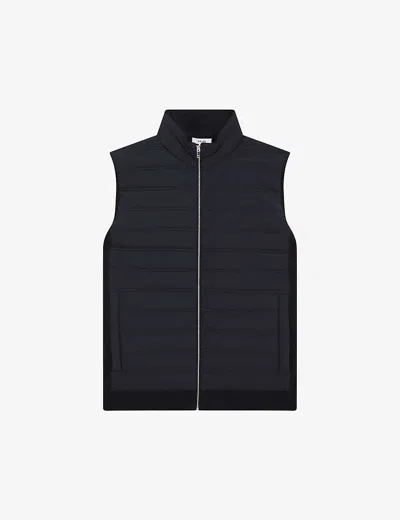 REISS MENS NAVY WILLIAM PADDED PU AND KNITTED GILET