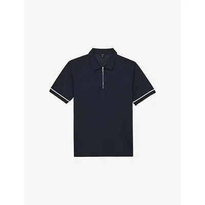 Reiss Mens Navy Zain Short-sleeved Stretch-woven Polo Shirt In Black