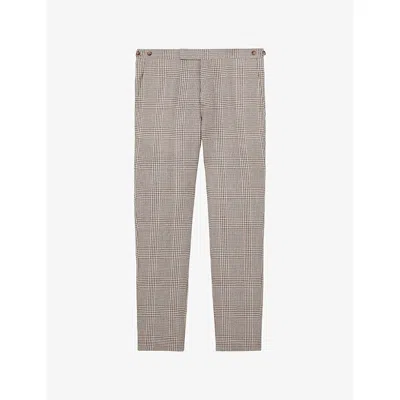 Reiss Mens Oatmeal Brown Epsom Tailored-fit Wool And Linen-blend Suit Trousers