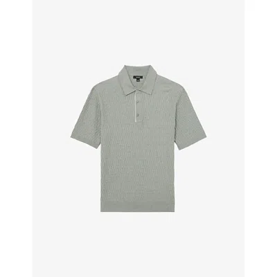 Reiss Mens Oatmeal Brown Era Half-button Textured-knit Polo Xl In Green