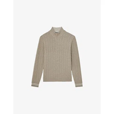 Reiss Tuscano Quarter Zip Cable Knit Sweater In Brown