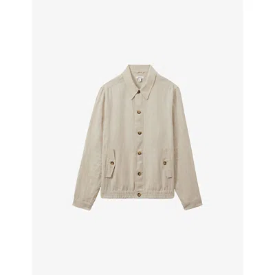 Reiss Mens Oatmeal Cadiz Elasticated-hem Linen Overshirt In Brown