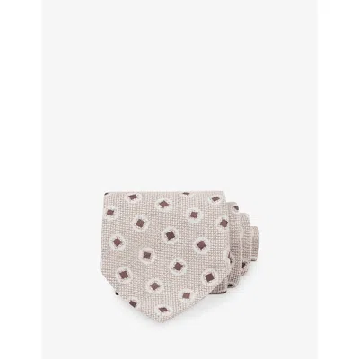 Reiss Mens Oatmeal   Chocolate Brow Vito Square Medallion-print Cotton And Silk T In White
