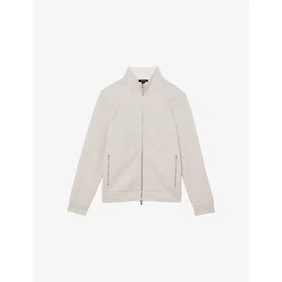Reiss Mens Oatmeal Cortona Zipped Stretch-jersey Sweatshirt Xl In Neutral