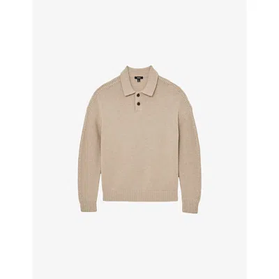 Reiss Mens Oatmeal Elm Long-sleeved Wool-blend Polo Jumper In Neutral