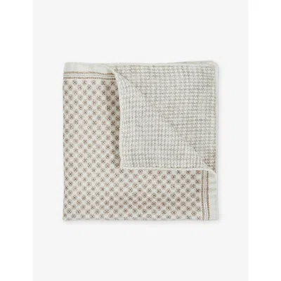 Reiss Mens Oatmeal Giulio Small Medallion-print Silk Pocket Squar